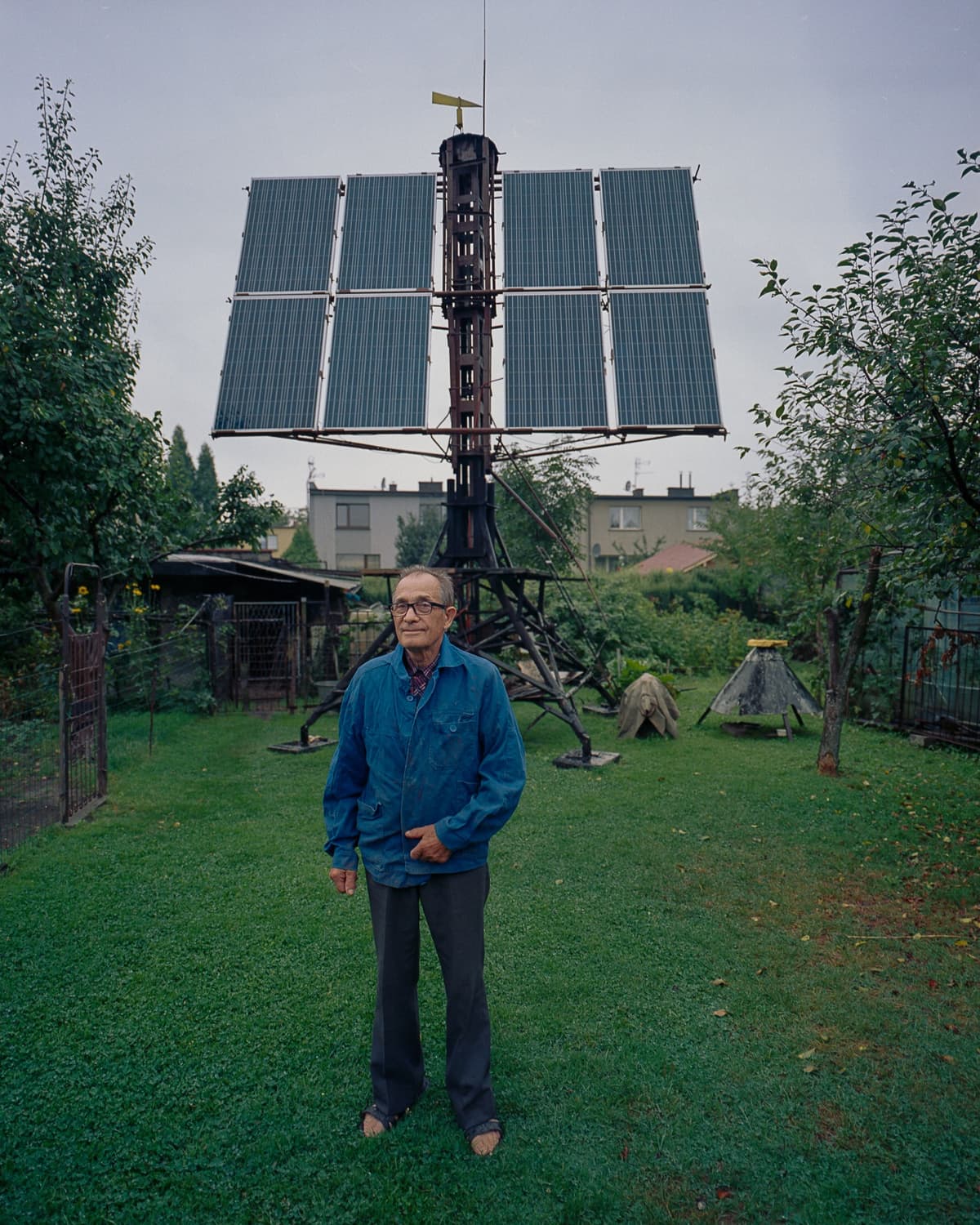 Grandfather's windmill with retrofitted solar panels